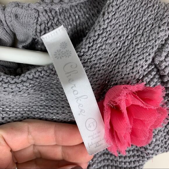 Cherokee Kids Gray Metallic Knit Dress w/ Flower 4T - Picture 5 of 8